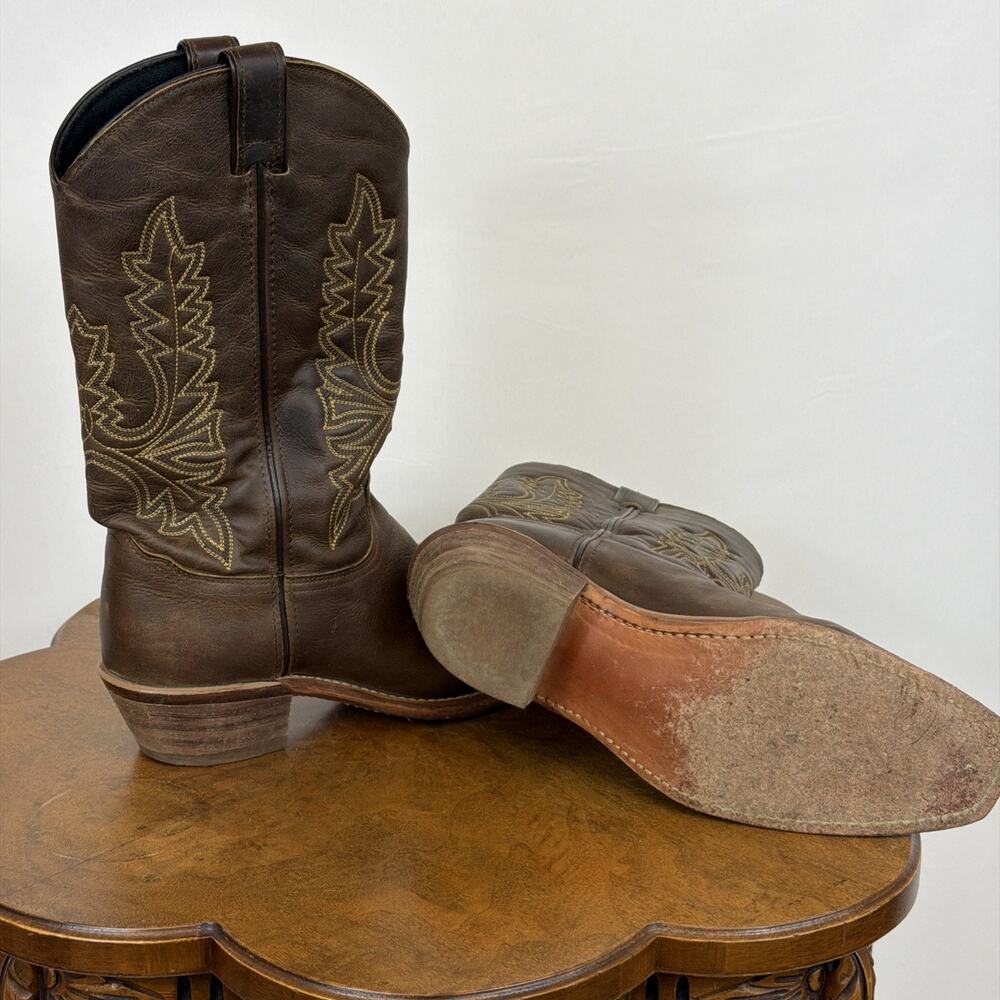 Justin Women's 8.5 Brown Leather Square Toe Western Cowgirl Boots Made in USA - Picture 2 of 10